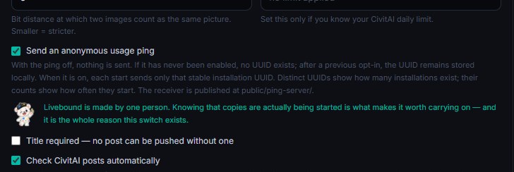 Livebound usage ping setting